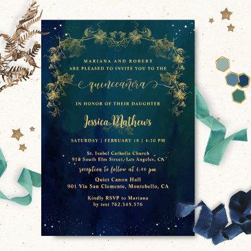 elegant and unique starry night quinceañera invitation