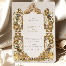 Small Elegant Art Nouveau Peacock Wedding Invitation Front View