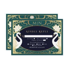 Small Elegant Art Nouveau Swans Wedding Rsvp Enclosure Invitations Front View