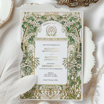 elegant art nouveau wedding invitation gold foil foil invitation