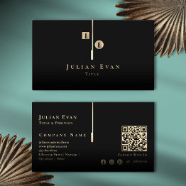 Small Elegant Artistic Black And Gold Monogram Business Invitations Front View