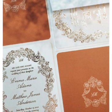 elegant baroque crest monogram wedding foil invitation