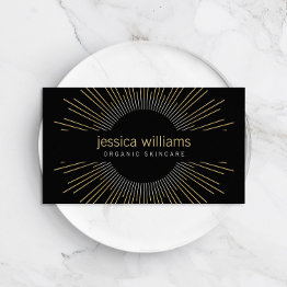 Small Elegant Beauty Gold Sunburst On Black Business Invitations Front View