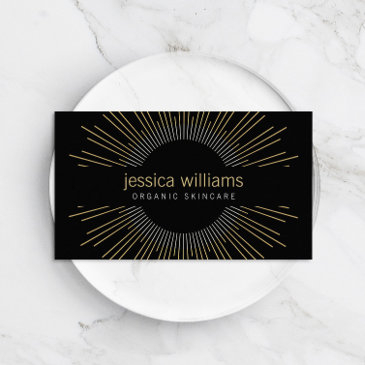 elegant beauty gold sunburst on black business invitations