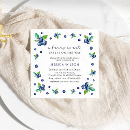 Small Elegant Berry Sweet Baby Shower Blueberries Invitation Front View