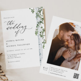 Small Elegant Birch Tree Boho Photo Wedding Invitation Front View