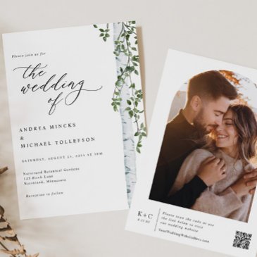 elegant birch tree boho photo wedding invitation