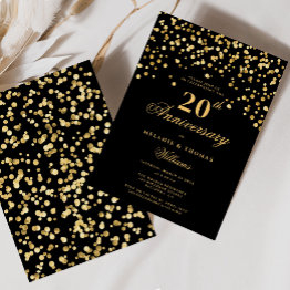 Small Elegant Black And Gold 20th Wedding Anniversary Invitation Front View