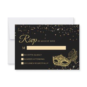 elegant black and gold glitter masquerade rsvp invitations