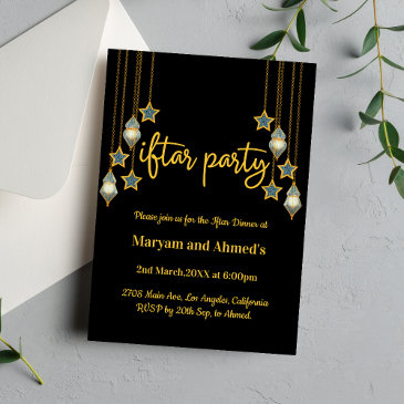 elegant black and gold iftar party invitation