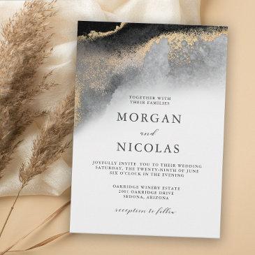 elegant black and gold marbled opulence wedding invitation
