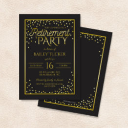 Small Elegant Black And Gold Retirement Party Invitation Front View