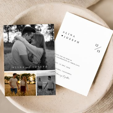 elegant black and white 3 photo collage wedding invitation