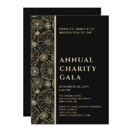 Small Elegant Black Botanical Charity Event Gala Party Invitation Front View