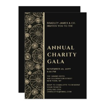 elegant black botanical charity event gala party invitation
