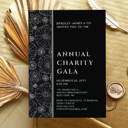 Small Elegant Black Botanical Charity Event Gala Party Invitation Front View