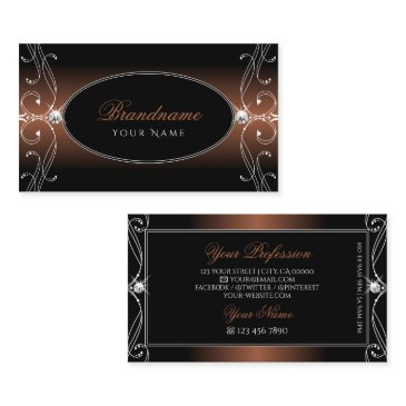 elegant black brown ornate sparkle jewels stylish business invitations