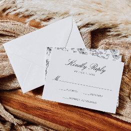 Small Elegant Black Chinoiserie Victorian Floral Wedding Rsvp Invitations Front View