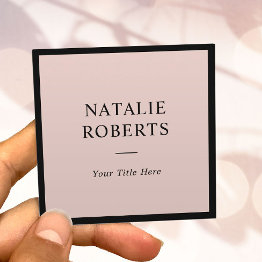 Small Elegant Black Frame Blush Pink Minimalist Square Business Invitations Front View