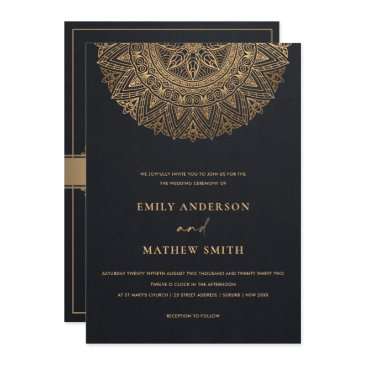 elegant black gold classic ornate mandala wedding invitation