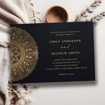 elegant black gold classic ornate mandala wedding invitation