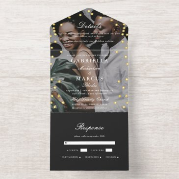 elegant black gold confetti dots photo wedding all in one invitation