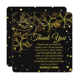 Small Elegant Black & Gold Floral Wedding Anniversary Thank You Invitations Front View