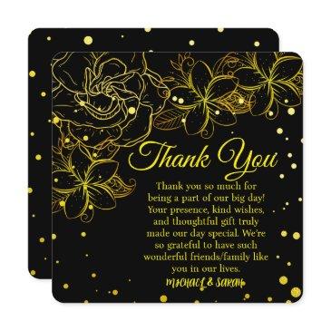 elegant black & gold floral wedding anniversary thank you invitations