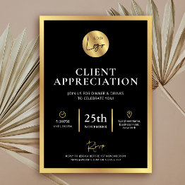 Small Elegant Black Gold Logo Client Appreciation Event Invitation Front View