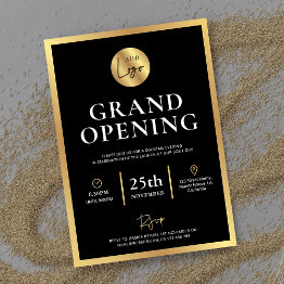Small Elegant Black Gold Logo New Business Opening Event Invitation Front View