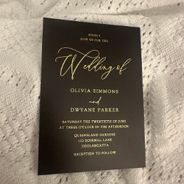 Small Elegant Black & Gold Wedding Golden Foil Invitation Front View