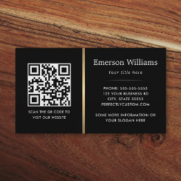 Small Elegant Black Logo Qr Code Golden Gradient Divider Business Invitations Front View