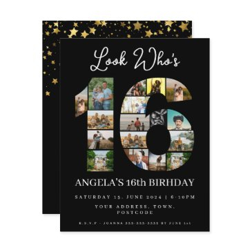 elegant black look who's 16 photo collage invitation