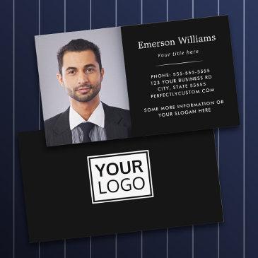 elegant black photo and logo business invitations