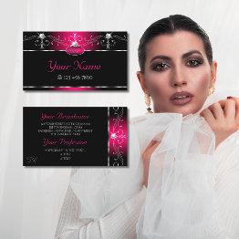 Small Elegant Black Pink Ornate Sparkle Jewels Monogram Business Invitations Front View