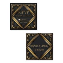 Small Elegant Black Velvet Wedding Rsvp Invitations Front View