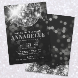 Small Elegant Black White 50th Birthday Party Invitation Front View