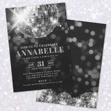 elegant black white 50th birthday party invitation