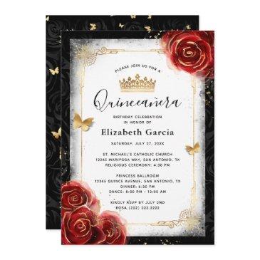 elegant black white and red quinceanera invitation