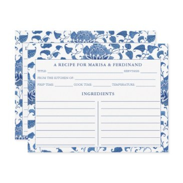 elegant blue and white china pattern recipe invitations