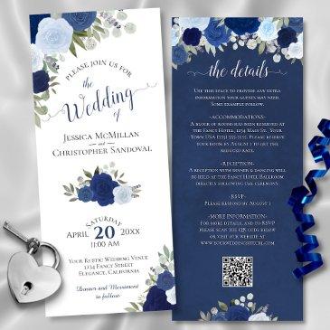 elegant blue boho roses qr code details wedding invitation