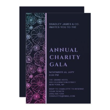 elegant blue botanical charity event gala party invitation
