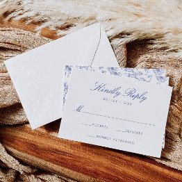 Small Elegant Blue Chinoiserie Victorian Floral Wedding Rsvp Invitations Front View