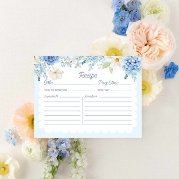 elegant blue floral bridal recipe invitations