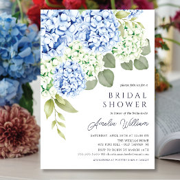 Small Elegant Blue Hydrangea Bridal Shower Invitation Front View