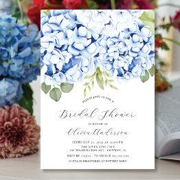 Small Elegant Blue Hydrangea Bridal Shower Invitation Front View
