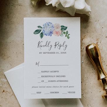 elegant blue hydrangea menu choice rsvp invitations