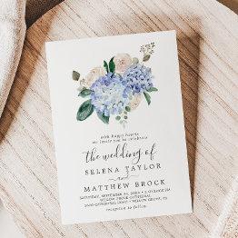 Small Elegant Blue Hydrangea | White The Wedding Of Invitation Front View