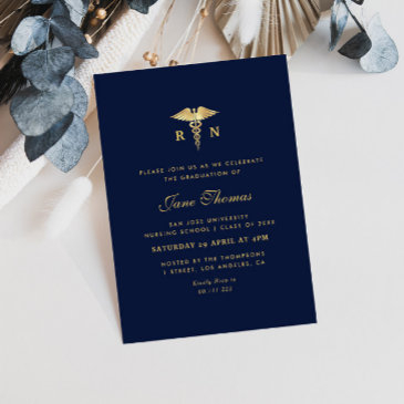 elegant blue nursing school graduation invitation