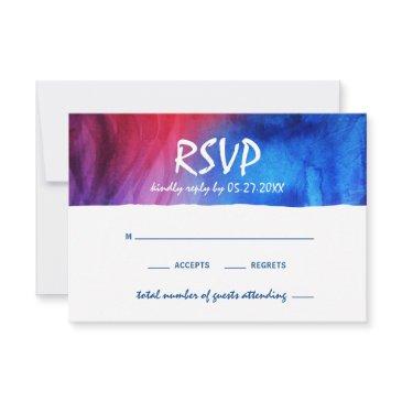 elegant blue red watercolor fire and ice wedding rsvp invitations